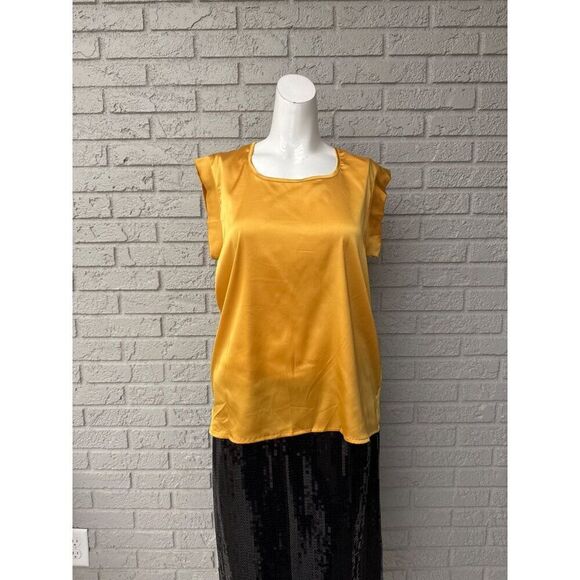 UUG Women Yellow Satin Draped Tie Back Cut-Out Blouse Size L - Picture 3 of 8